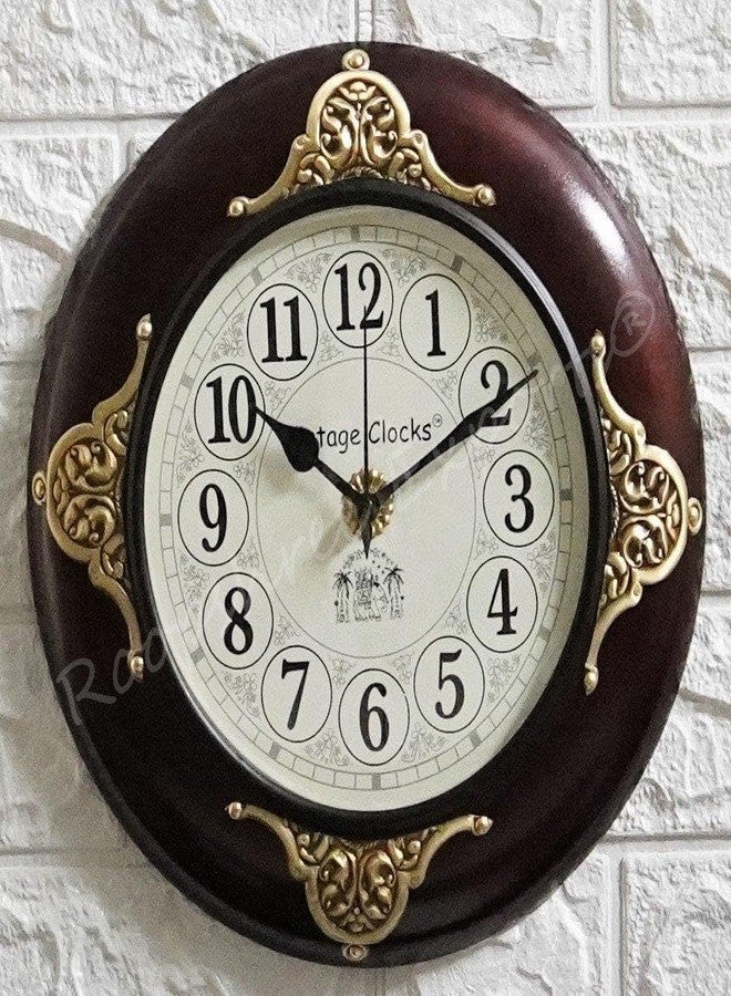 Vintage Clock Brass Inlay Wooden Shiny Brown Handcrafted Analog Wall Clock/One Year Warranty / 9143-12-FH, 30x30 Cm - Image 4